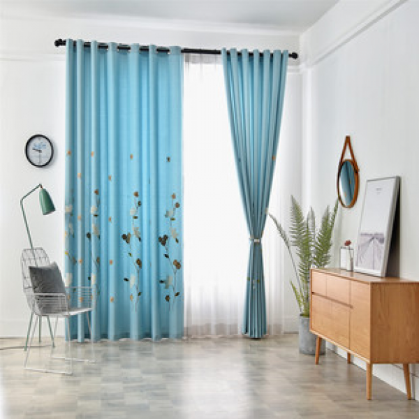 European style curtains, bedroom, modern minimalist shading, Nordic relief embroidery, blue gray bedroom, living room size
