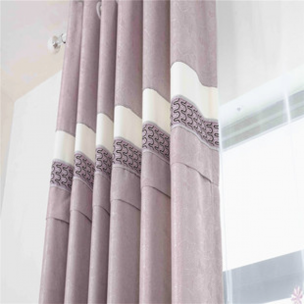 Simple curtains, modern thickened high shading splicing, embroidered bedroom, living room, swan linen, pink, fresh