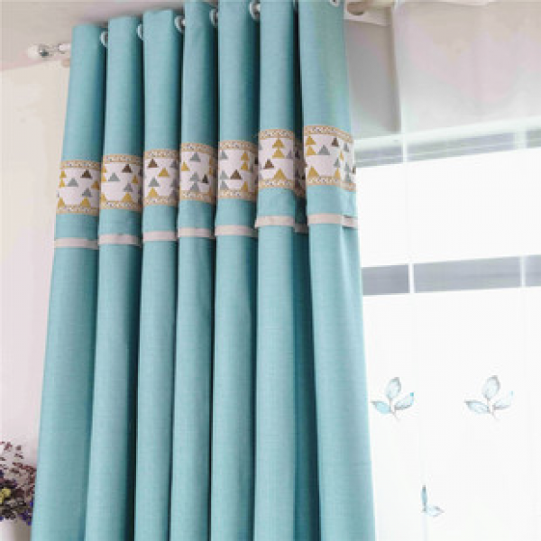 European style curtains, modern thick high shading relief embroidery, bedroom, living room, swan linen, blue, fresh