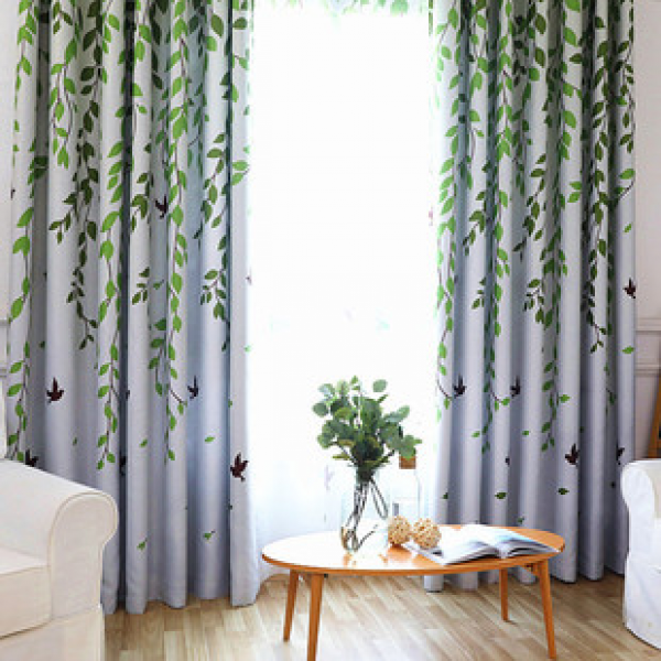Cross border supply of curtains, fabrics, modern rural swallows, willow leaf prints, blackout fabrics, bedroom, living room, balcony curtains