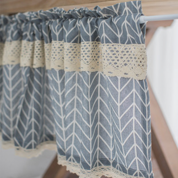 Nordic line grid cross-border hot selling short curtain half curtain kitchen waterproof bathroom cabinet shading curtain bay window