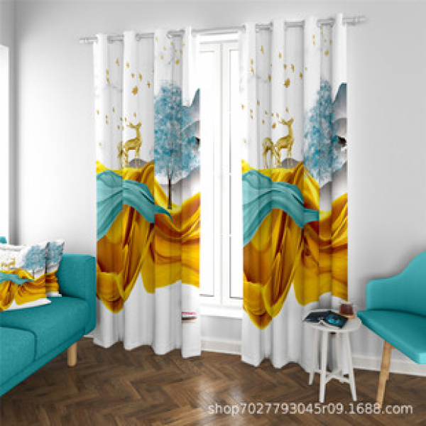 Chinese style living room, study room, landscape painting, retro style, Chinese style curtains, Zen inspired gauze curtains, blackout curtains, non perforated full blackout curtains