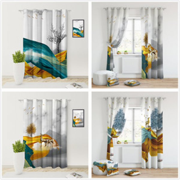 New Chinese style living room, simple landscape, ink painting, light luxury gauze curtains, study room, balcony partition curtains, European and American foreign trade