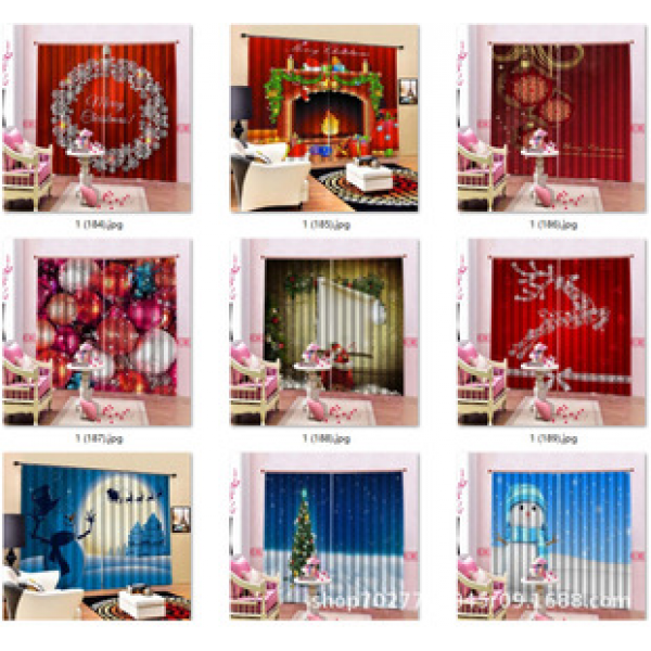 Amazon wholesale Christmas curtains, thin living room, bedroom, living room fabric, thick background fabric, blackout printing