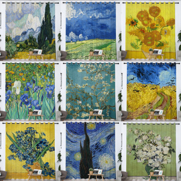 Van Gogh oil painting blackout curtains modern simple living room bedroom study Nordic apricot sky window french window new
