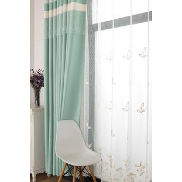 Nordic American style simple blue curtains with thickened high shading relief embroidery for bedrooms, living rooms, swan hemp factory direct sales