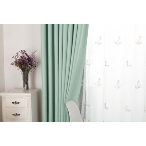 Nordic American style simple blue curtains with thickened high shading relief embroidery for bedrooms, living rooms, swan hemp factory direct sales