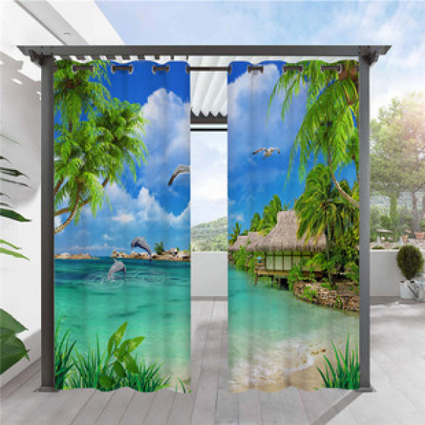 Supply of outdoor waterproof sea view series 3D digital printed curtains for cross-border foreign trade platforms such as Amazon and AliExpress