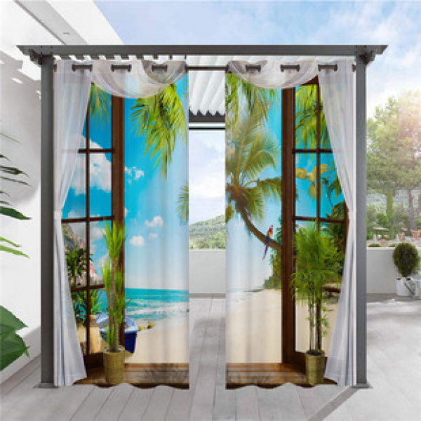 Outdoor waterproof cross-border hot selling 3D digital printing sea view series blackout curtains personalized fabric