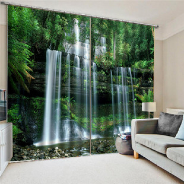 Cross border hot selling factory direct sales 3D digital printing landscape series outdoor waterproof and blackout fabric curtains can be found in the picture