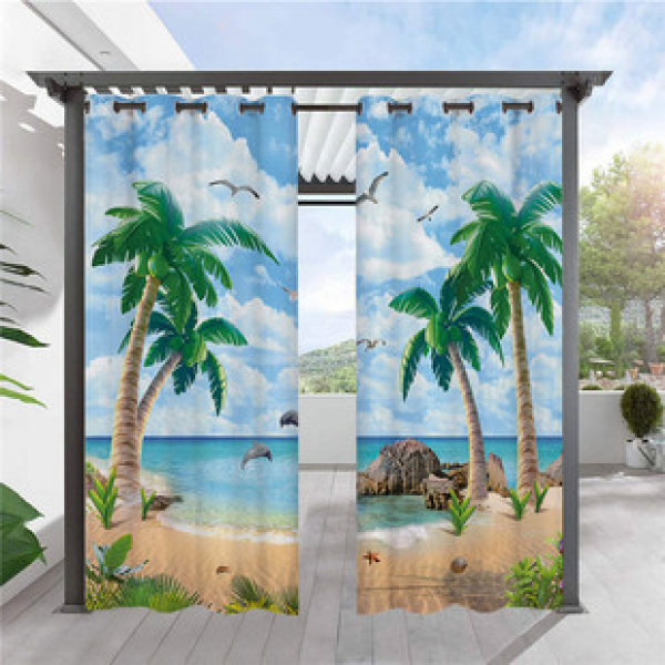 Outdoor waterproof 3D sea view series digital printed blackout fabric curtains for foreign trade, with a lightweight and personalized design