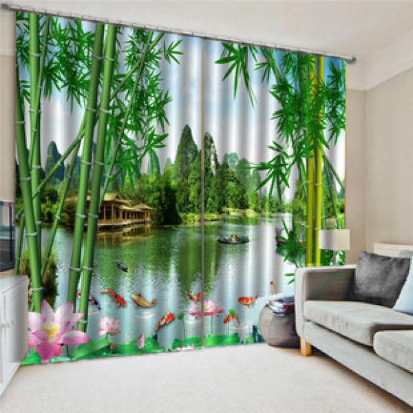 Outdoor waterproof European and American hot selling 3D digital printed finished blackout curtains can be provided with picture bags for cross-border use