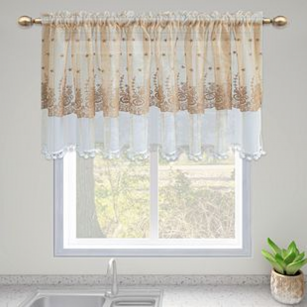Xinyoumeng Manufacturer Cross border Direct Sales Kitchen Coffee Curtain Small Fresh Finished Product Wearing Rod Small Curtain Blue Lace Short Curtain