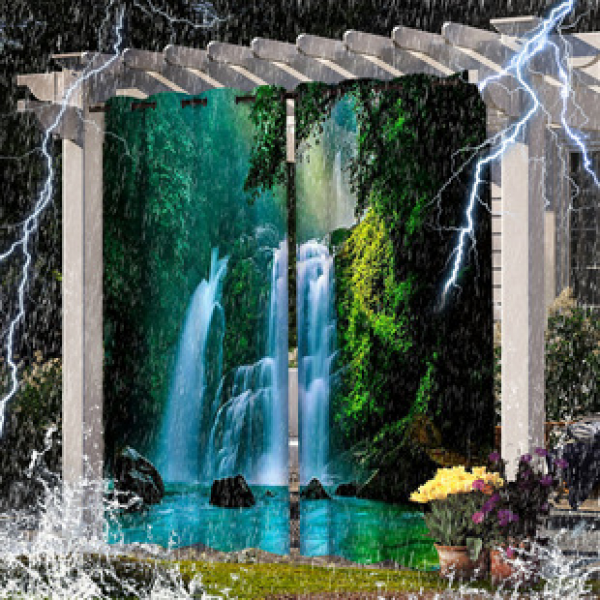 Curtain and window screen manufacturers supply cross-border platform outdoor rainy day series high-definition 3D outdoor landscape waterproof system