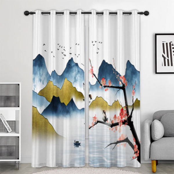 Manufacturer supplies digital printed new Chinese style curtains, Chinese style landscape paintings, ink paintings, flowers and birds, living rooms, study rooms, tea rooms