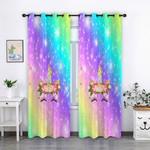 Manufacturer supplies cross-border Amazon hot selling cartoon anime unicorn children's room curtains living room study bedroom