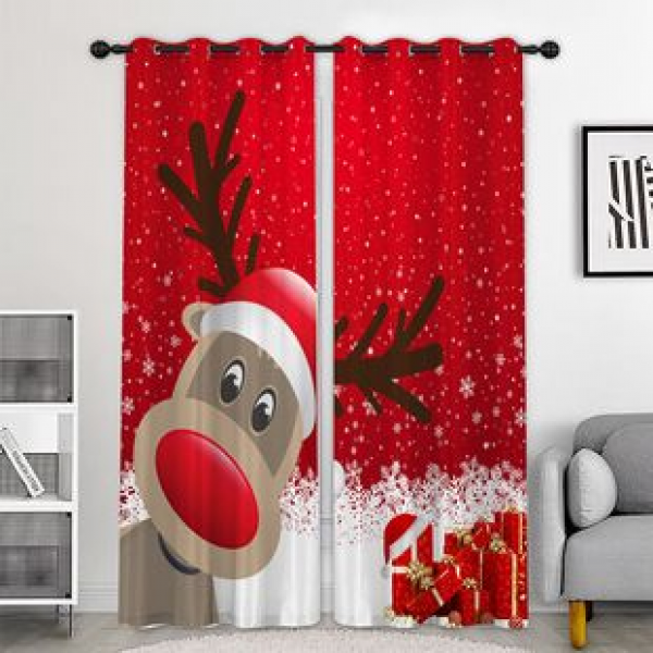 Cross border hot selling manufacturer direct sales digital printing Amazon hot selling Christmas element curtains can be designed with pictures