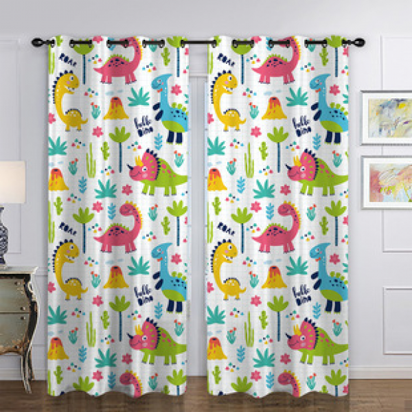 Cross border hot selling factory direct sales 3D digital printing cartoon animal food pattern curtains and windows are available