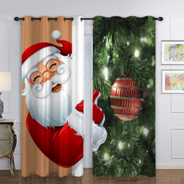 Cross border hot selling manufacturer direct sales digital printing Amazon hot selling Christmas element curtain design