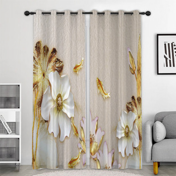 Cross border hot selling factory direct sales 3D digital printing water flower modern curtains and window screens can be curtains