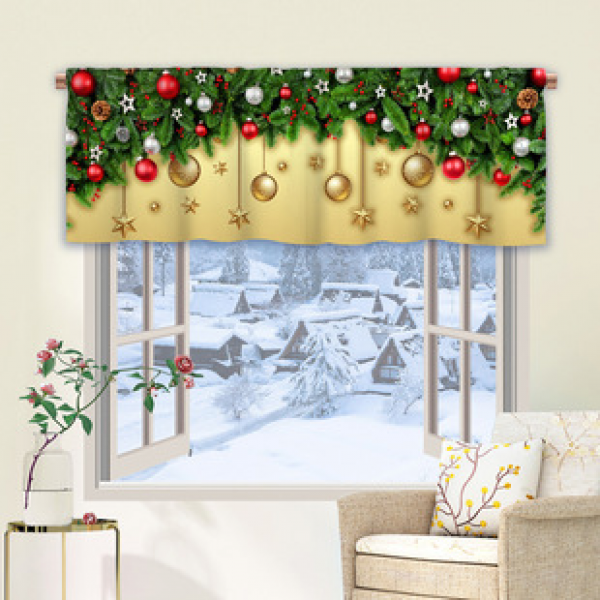 Modern and minimalist Amazon kitchen curtains, half curtains, cross-border Christmas small window decorations, polyester cotton new model, factory hot selling