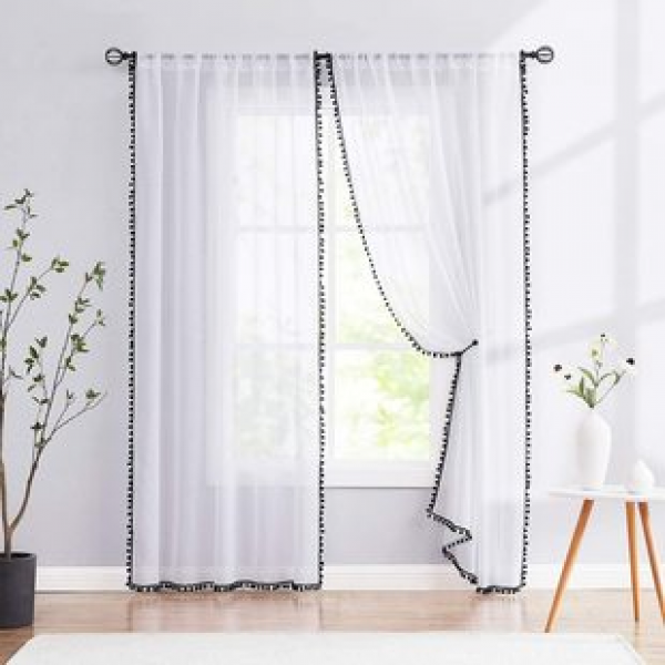 Factory hot selling cross-border e-commerce platform Amazon WISH transparent and furry ball window screen factory dropshipping boutique curtains