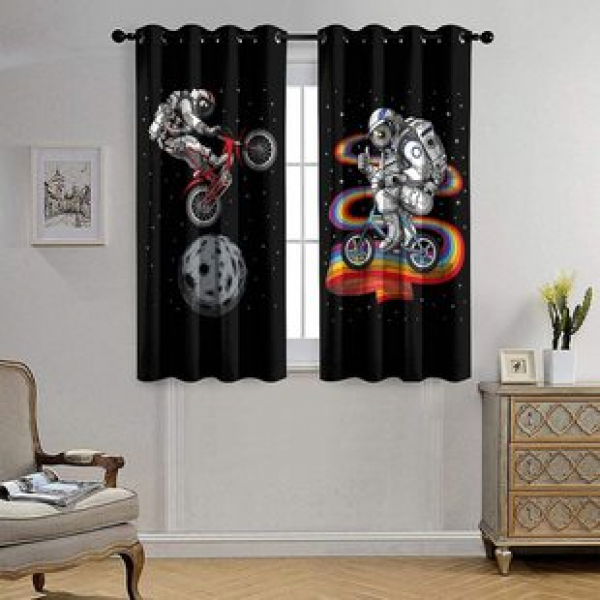 3D digital printed curtain manufacturer directly supplies cross-border platform hot selling and popular flower shaped astronaut series premium curtains