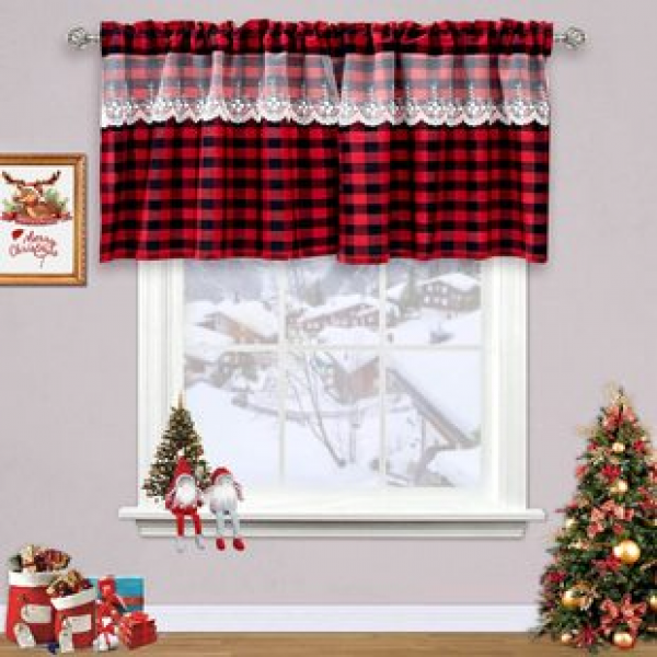 Factory direct supply cross-border e-commerce platform Amazon hot selling festive plaid curtains short curtains boutique factory dropshipping