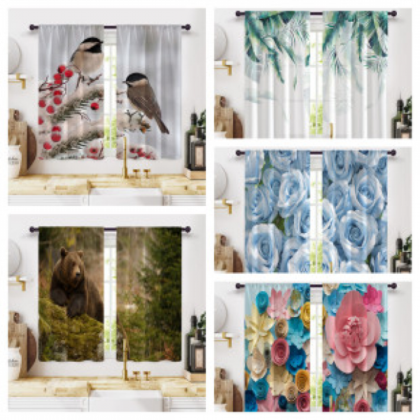 Cross border hot selling factory direct supply of 3D digital printing kitchen waterproof small curtains and short curtains factory agency
