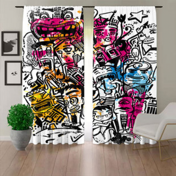 Cross border hot selling factory direct sales 3D digital printed curtains cool graffiti series