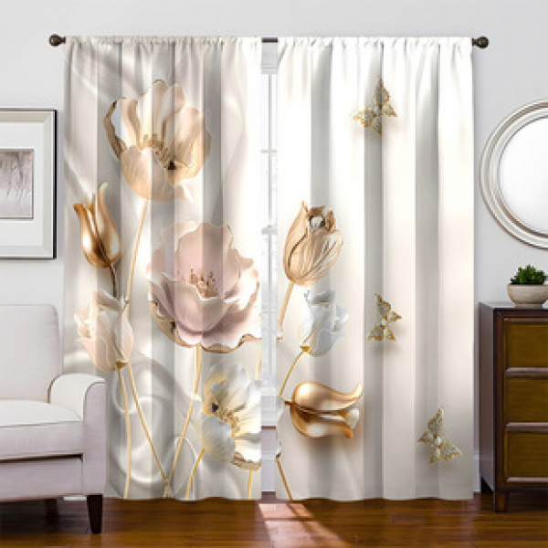 2pcs New Luxury Background Pattern Cross border Manufacturer Supply Living Room Bedroom Digital Printing High Precision Curtains