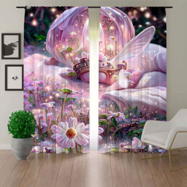 2pcs new cross-border factory direct sales fashion elf daisy series home decoration curtains 3D digital printing