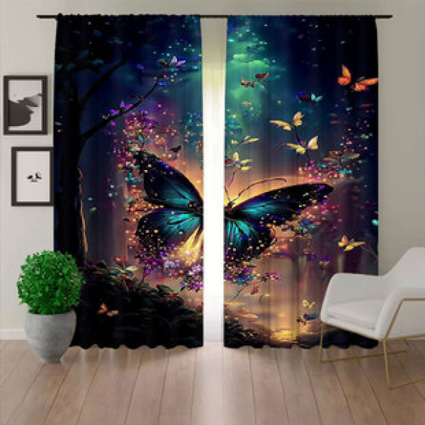 2pcs new butterfly series fashionable home decoration curtains 3D digital printing home decoration pole curtains
