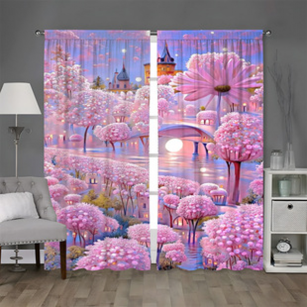 2pcs3D digital printing manufacturer direct sales of new daisy series home decoration curtains, double opening curtains