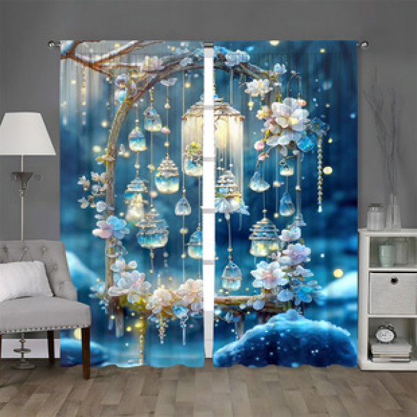 Factory direct sales of 2pcs new crystal wind chime home decoration curtains 3D digital printing split pole curtains