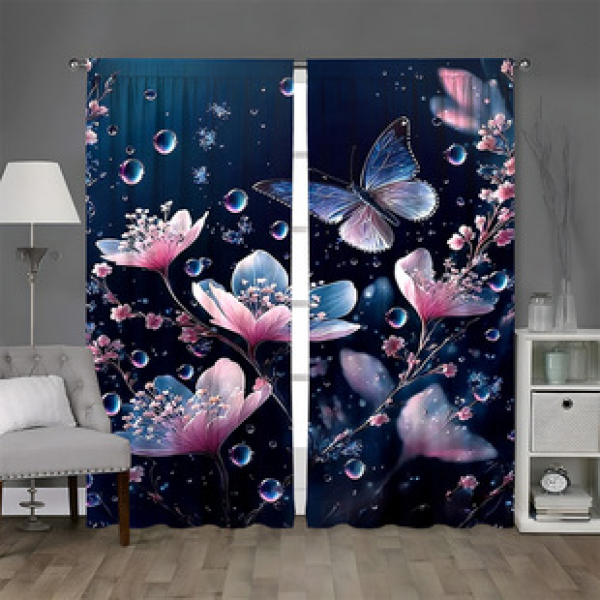 Factory direct sales hot 2pcs new dreamy butterfly home decoration curtains 3D digital printing split pole curtains