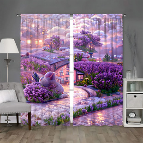 Top selling 2pcs factory direct sales new lavender home decoration curtains 3D digital printing split pole curtains