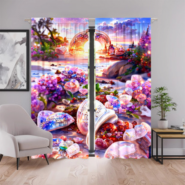 Manufacturer direct sales popular 2pcs romantic beach home decoration curtains 3D digital printing split pole curtains