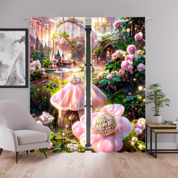 Explosive 2pcs New Elf Garden Fashion Home Decoration Curtains 3D Digital Printing Double Opening Curtains