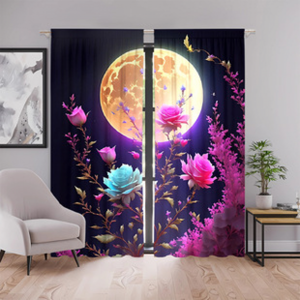 2pcs new cross-border manufacturer direct sales under the moon flower series home decoration curtains 3D digital printing