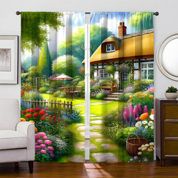 2pcs indoor 3D digital printed split curtain manufacturer direct sales cross-border outdoor landscape fabric curtains and windows