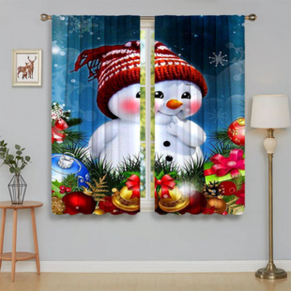2pcs new cross-border manufacturer direct sales Christmas snowman series home decoration curtains 3D digital printing