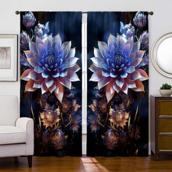 2pcs Cross border Hot Selling Factory Direct 3D Digital Printing Modern Creative Personalized Flower Pattern Curtains