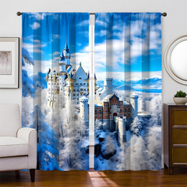 2pcs manufacturer supplies cross-border curtains Swan Castle series pattern home decoration curtains 3D digital printing fabric windows
