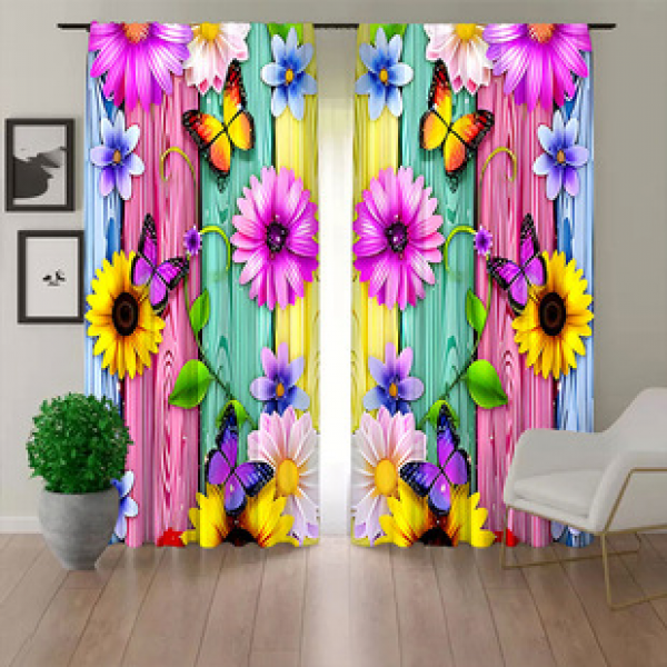 New 2pcs manufacturer supplies cross-border 3D digital printed fabric curtains, window screens, flower language butterfly series