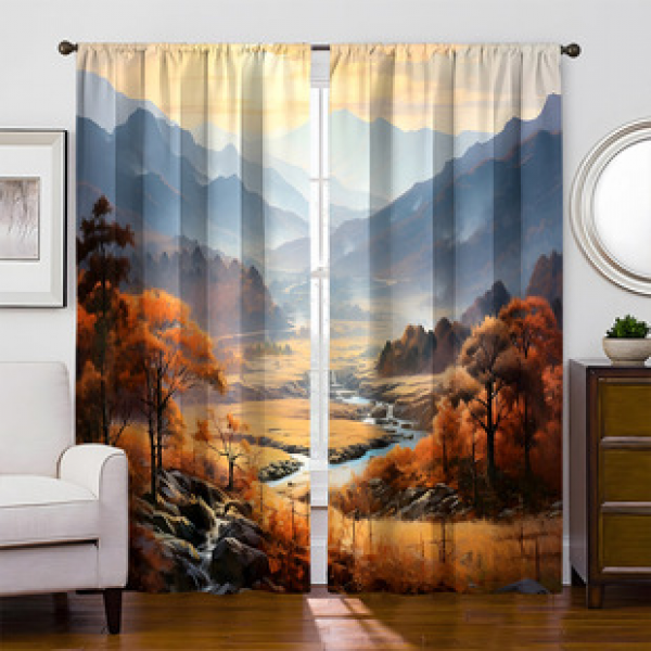 2pcs new factory direct sales new Chinese landscape painting series pattern home decoration curtains 3D digital printing fabric windows