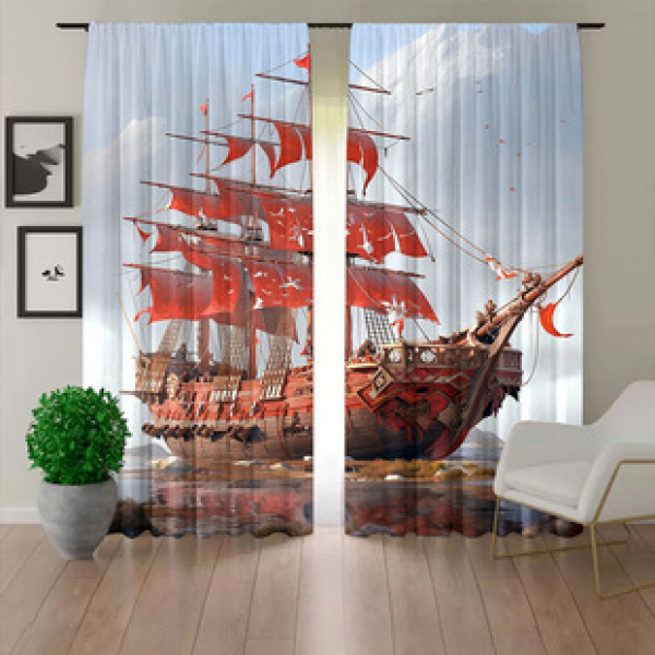 2pcs manufacturer direct sales pirate ship curtains cross-border direct supply 3D digital printed fabric curtains