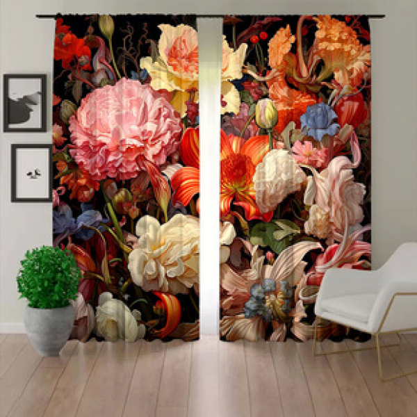 2pcs factory direct sales colorful flowers cross-border supply 3D digital printing fabric curtains and window screens