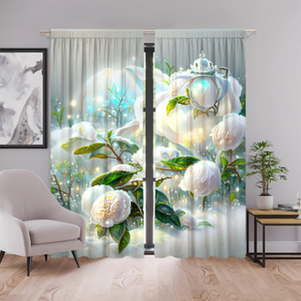2pcs factory direct sales fresh flower series 3D digital printing fabric curtains and window screens