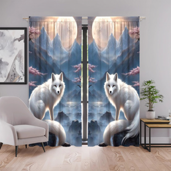 2pcs factory direct sales symmetrical fox curtains cross-border direct supply 3D digital printed fabric curtains